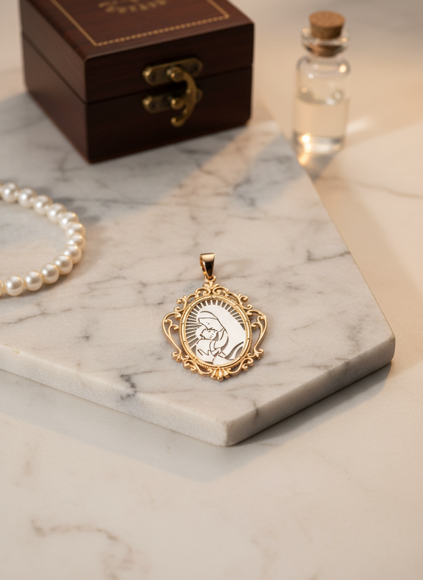585 Rotgold Anhänger – Maria & Jesus
